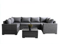 Canapé de jardin - Résine tressée-Tissu - 295 x 200 x 77 cm - Gris anthracite-Gris foncé - Contemporain