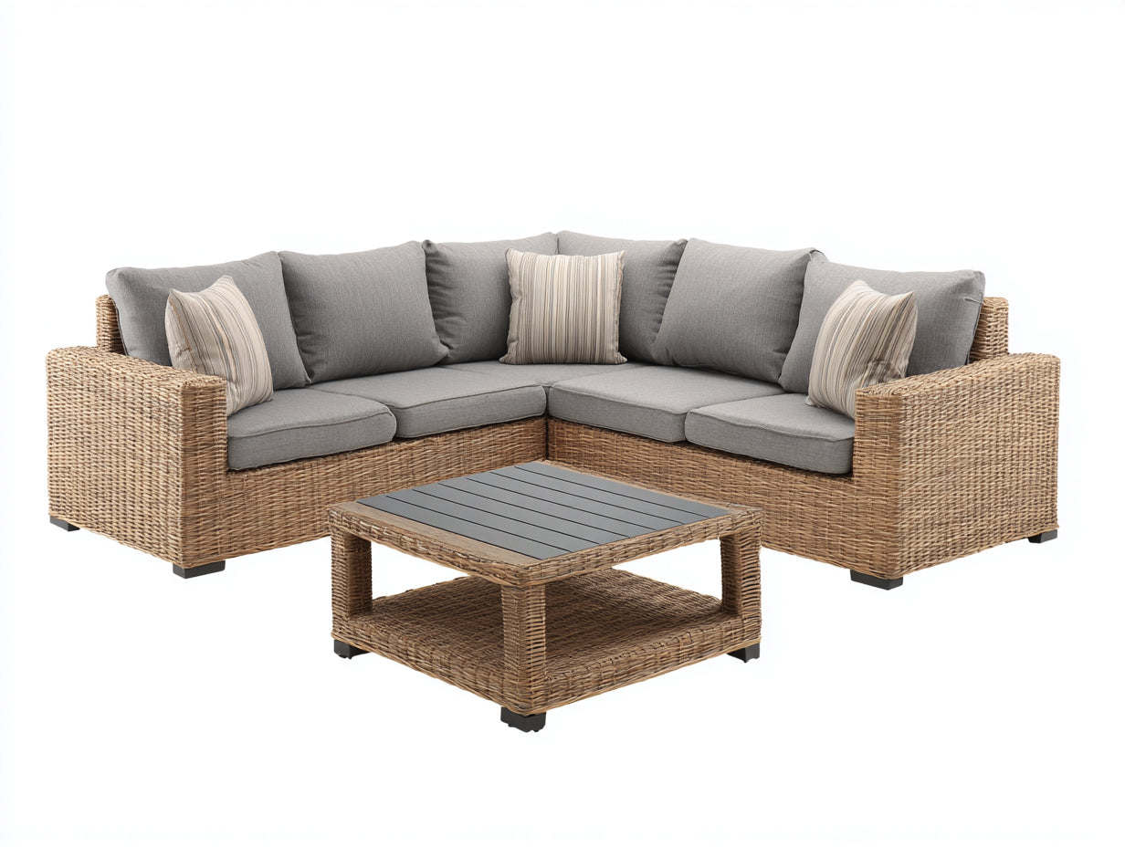 Canapé de jardin - Résine tressée-Tissu - 238 x 238 x 82 cm - Gris-Taupe-Anthracite - Contemporain