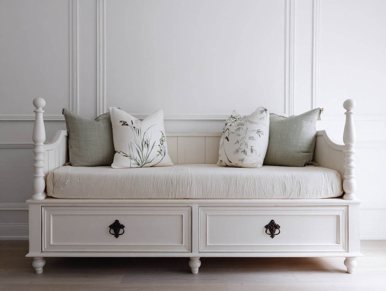 Canapé lit - Bois-panneaux de bois - 205 x 99 x 106 cm - Blanc cassé - Style classique avec rangement intégré