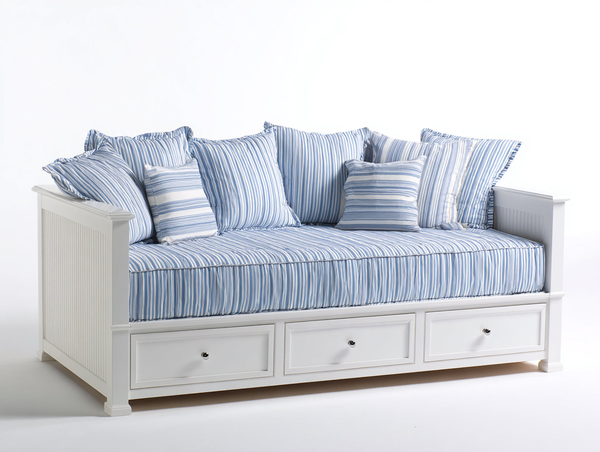 Canapé lit - Bois-panneaux de bois - 210 x 100 x 96 cm - Blanc - Style bord de mer avec rangement intégré