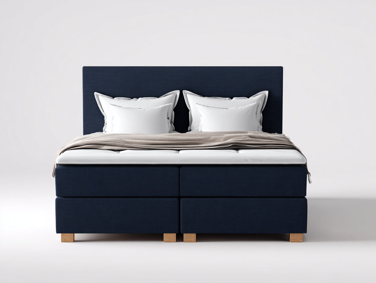 Lit double - Tissu - 200 x 180 x 115 cm - Bleu marine - Design moderne