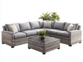 Canapé de jardin - Résine tressée-Tissu - 260 x 260 x 82 cm - Gris clair-Gris taupe-Noir - Contemporain