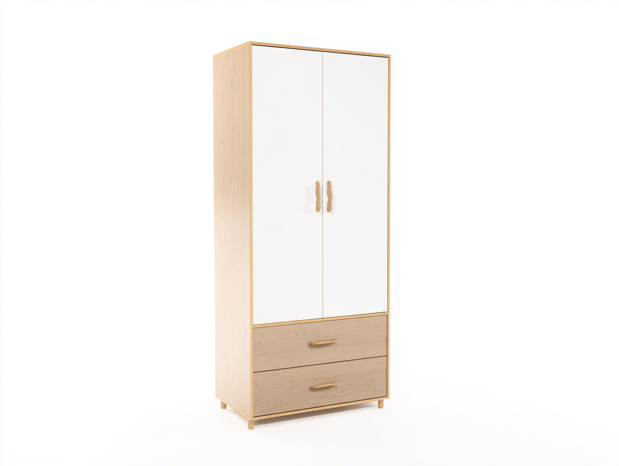 Armoire - Bois manufacturé - 85 x 50 x 190 cm - Blanc-Chêne clair - Style scandinave