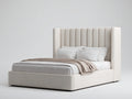 Lit double - Tissu - 220 x 180 x 135 cm - Beige - Design contemporain