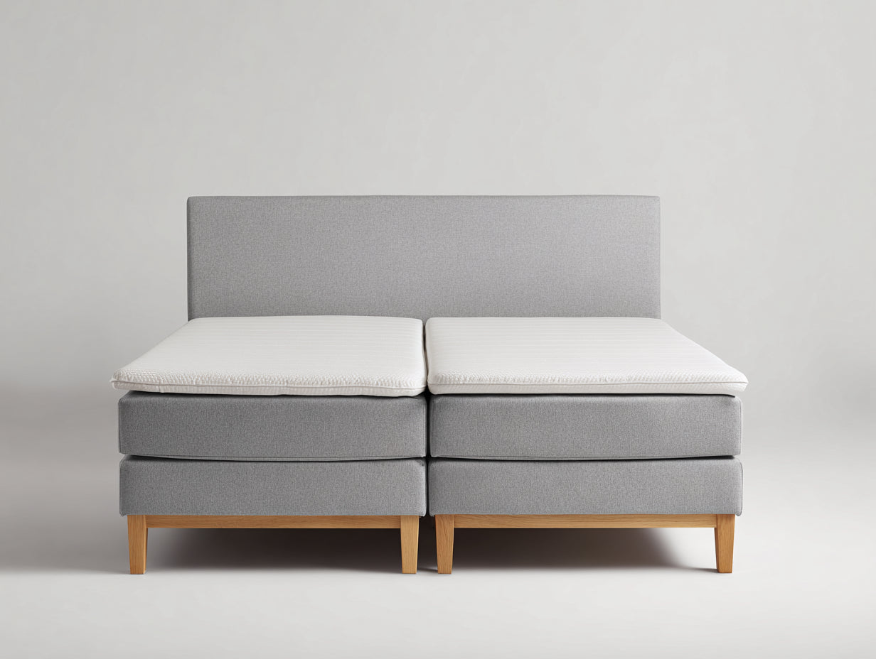 Lit double - Tissu - Bois - 210 x 180 x 115 cm - Gris - Style scandinave