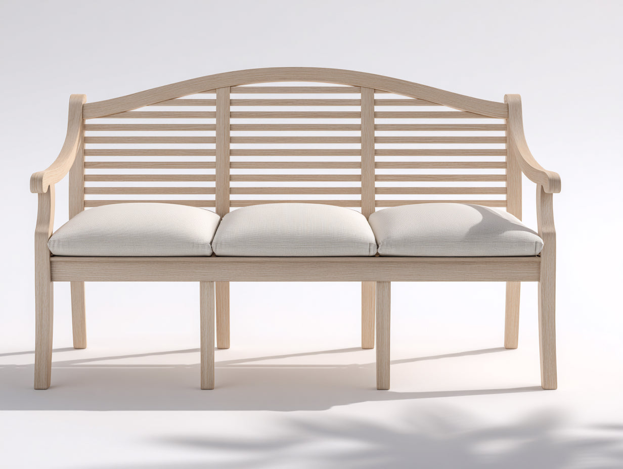 Banc de jardin - Bois massif-Tissu - 182 x 68 x 97 cm - Bois clair-Ivoire - Contemporain