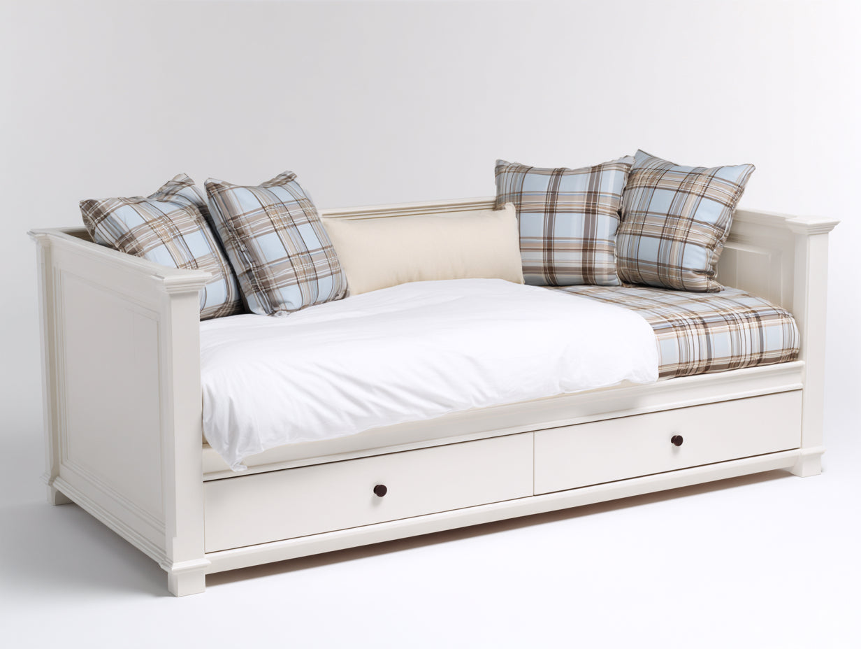 Canapé lit - Bois-panneaux de bois - 208 x 101 x 96 cm - Blanc cassé - Style classique avec rangement intégré
