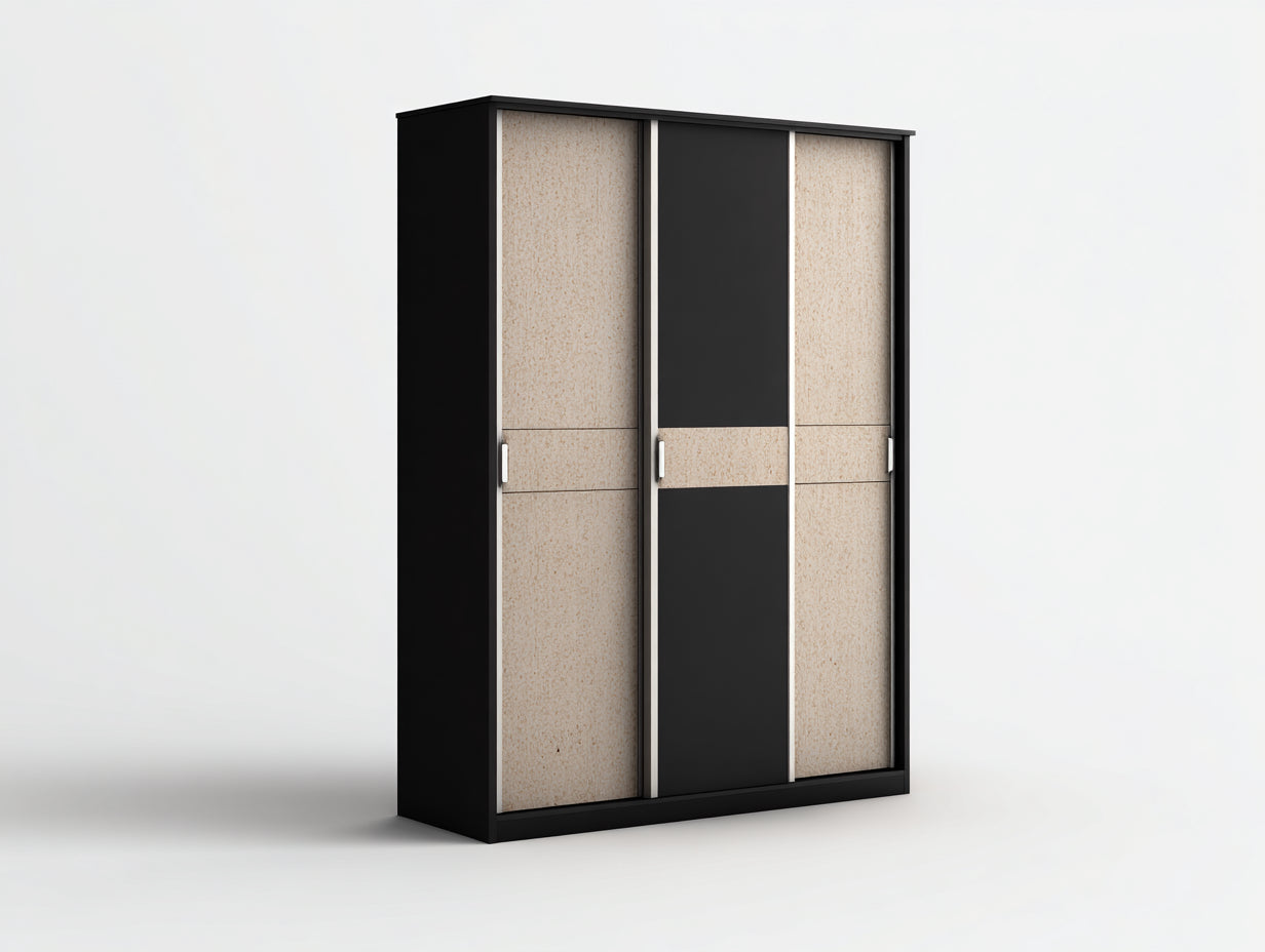 Armoire - Bois manufacturé - Métal - 150 x 55 x 200 cm - Beige-Noir - Style moderne