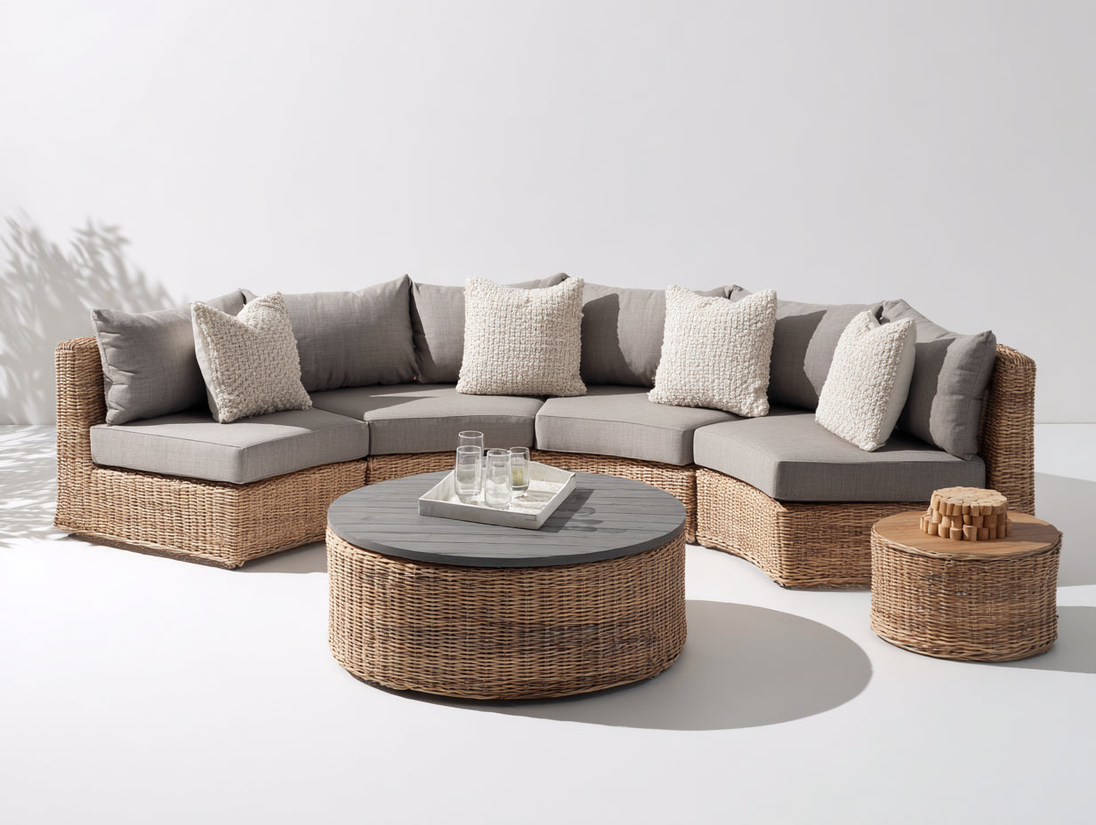 Canapé de jardin - Résine tressée-Tissu - 305 x 185 x 78 cm - Gris-Taupe-Anthracite-Naturel - Contemporain