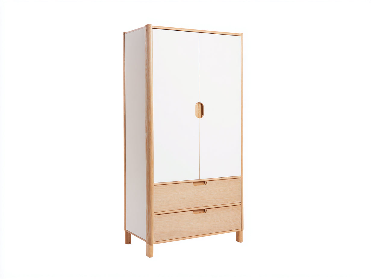Armoire - Bois manufacturé - 90 x 50 x 185 cm - Blanc-Chêne clair - Style scandinave