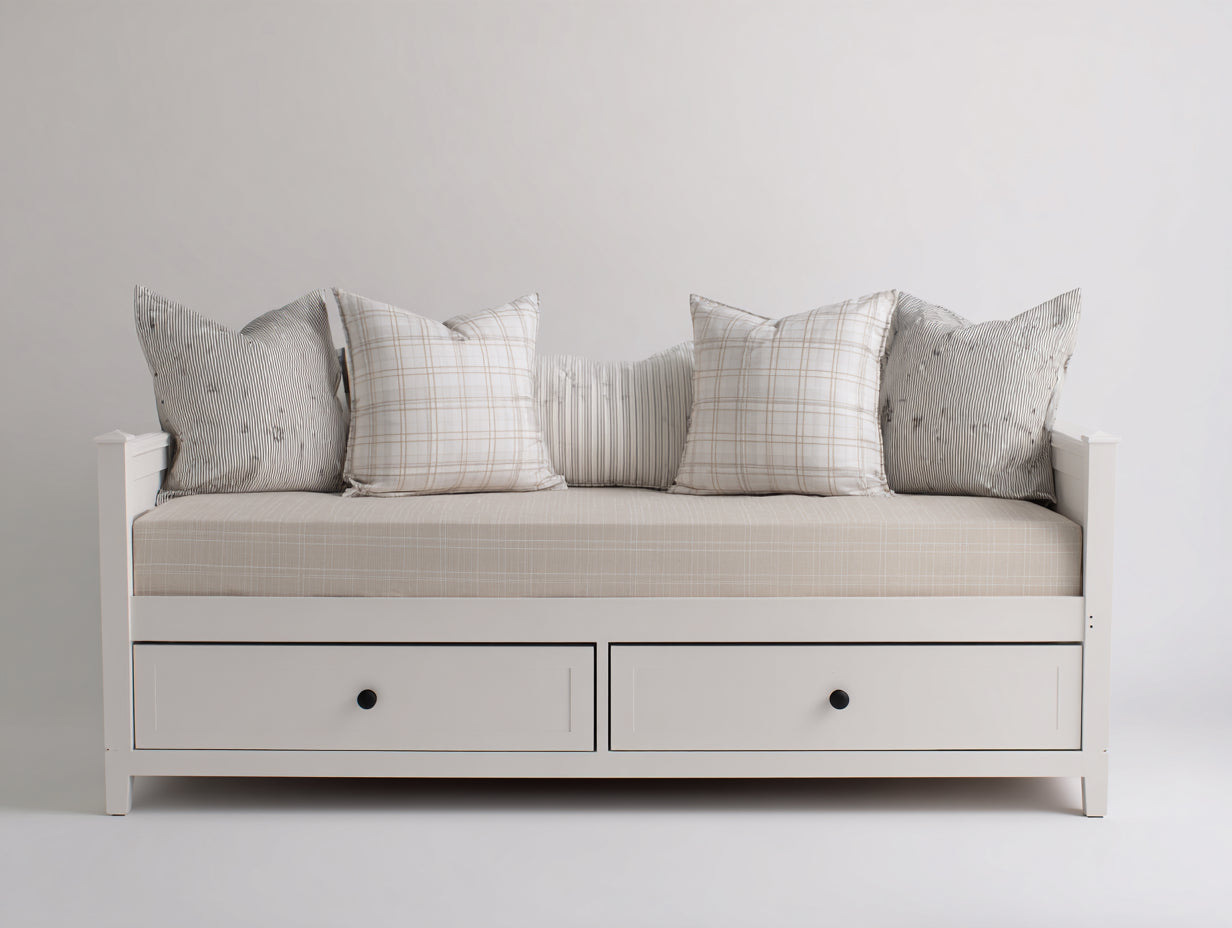 Canapé lit - Bois-panneaux de bois - 201 x 95 x 85 cm - Blanc cassé - Style moderne avec rangement inférieur