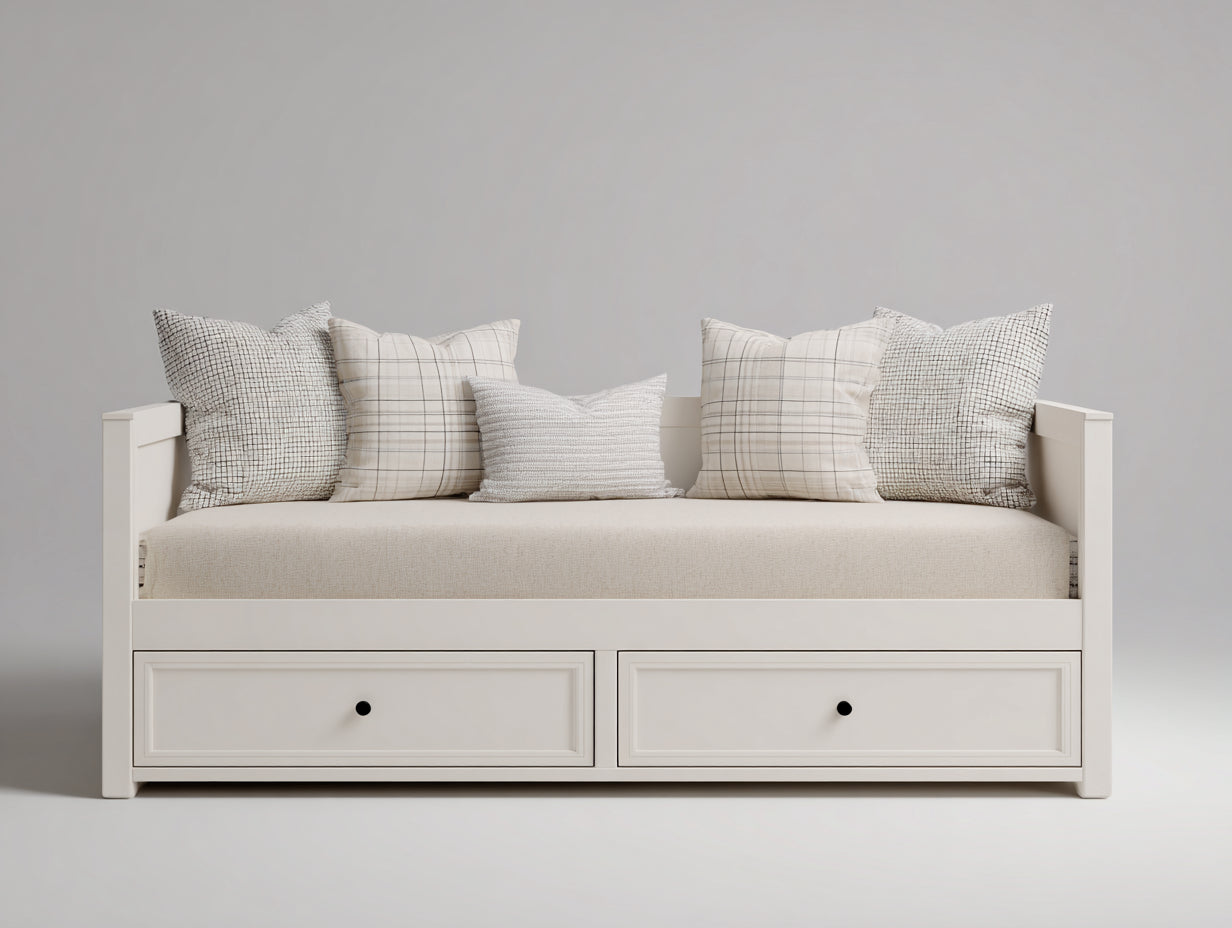 Canapé lit - Bois-panneaux de bois - 202 x 96 x 86 cm - Blanc cassé - Style moderne avec rangement intégré