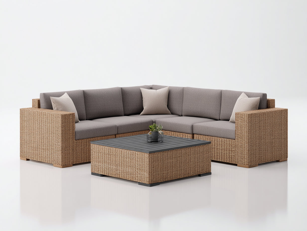 Canapé de jardin - Résine tressée-Tissu - 252 x 252 x 81 cm - Gris-Taupe-Anthracite - Contemporain