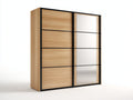 Armoire - Bois manufacturé - Verre - Métal - 160 x 60 x 200 cm - Chêne clair-Noir - Style contemporain