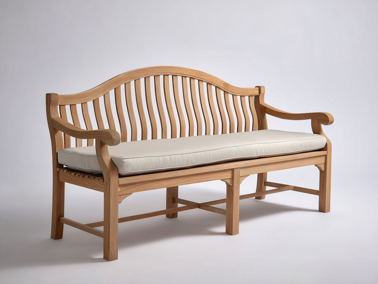 Banc de jardin - Bois massif-Tissu - 202 x 72 x 98 cm - Bois naturel-Beige clair - Classique