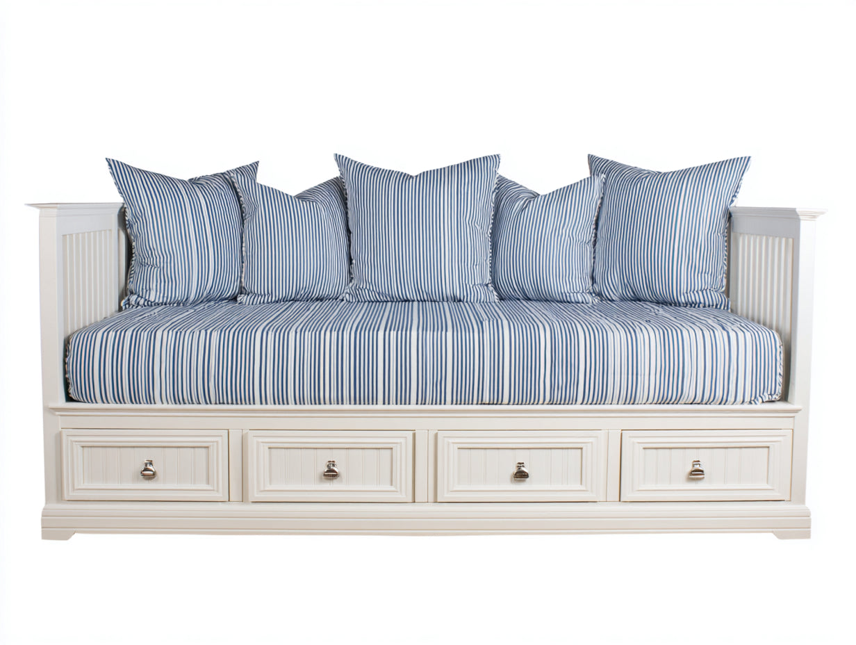 Canapé lit - Bois-panneaux de bois - 211 x 101 x 98 cm - Blanc cassé - Style côtier avec rangement intégré