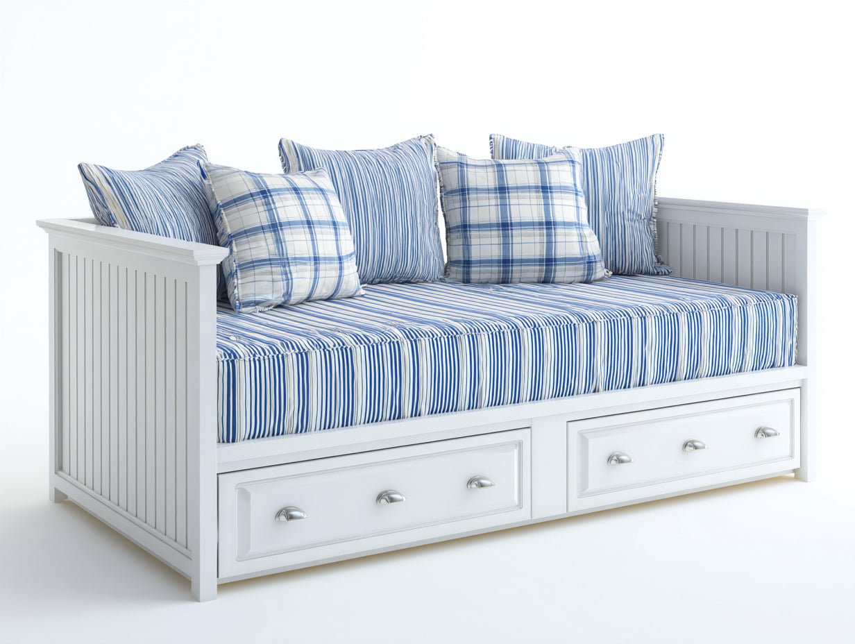 Canapé lit - Bois-panneaux de bois - 209 x 100 x 97 cm - Blanc - Style côtier avec rangement intégré