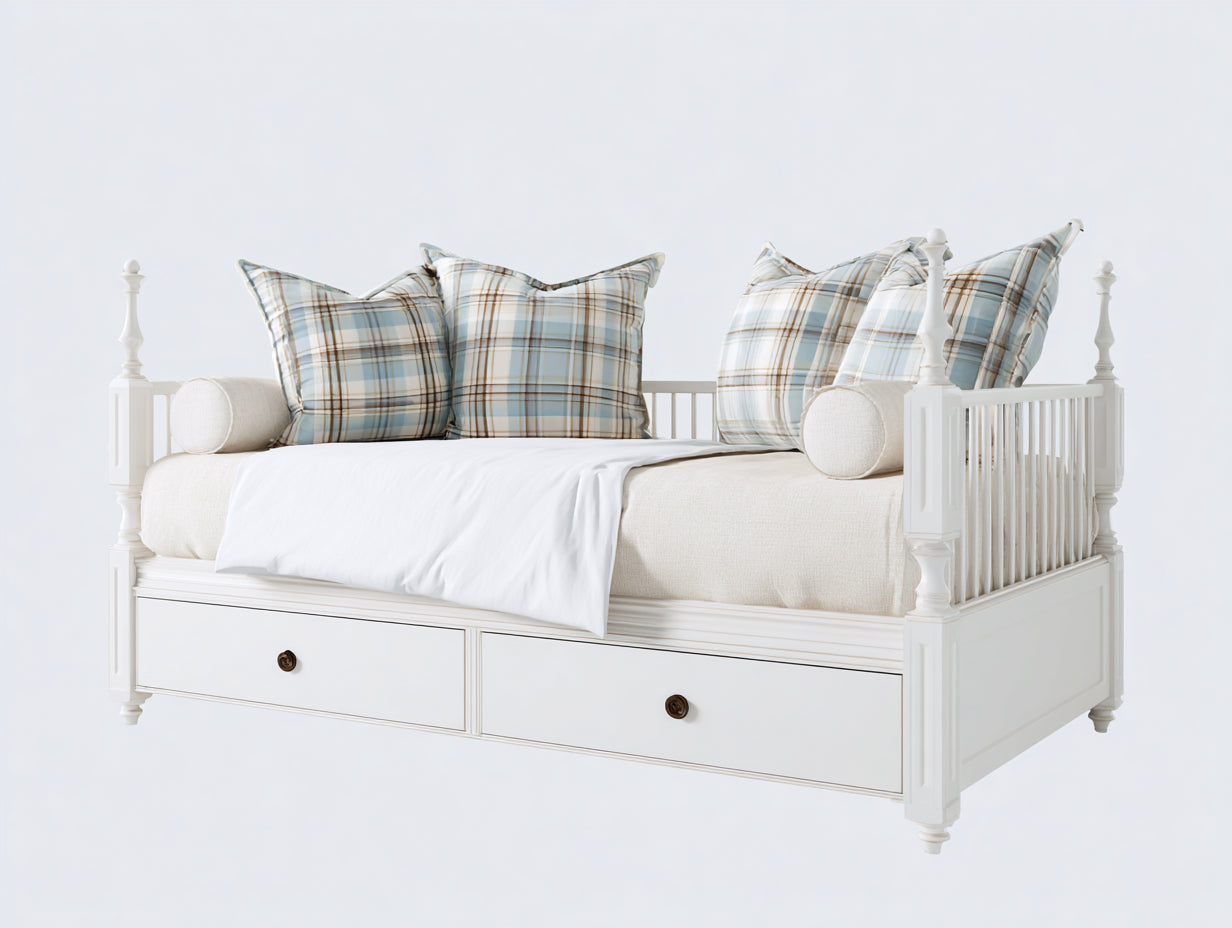 Canapé lit - Bois-panneaux de bois - 210 x 100 x 105 cm - Blanc - Style classique avec rangement intégré