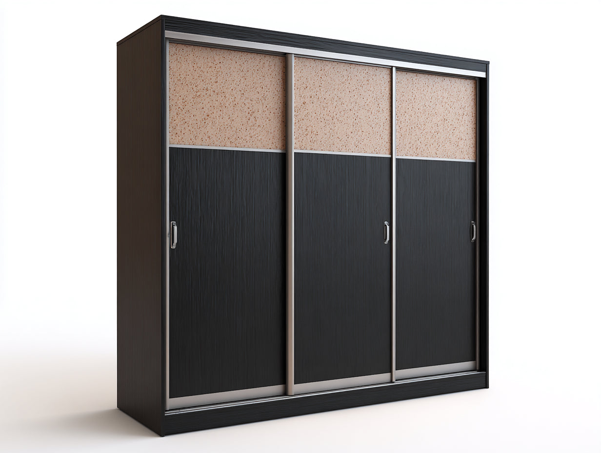 Armoire - Bois manufacturé - Métal - 180 x 60 x 200 cm - Beige-Noir - Style moderne