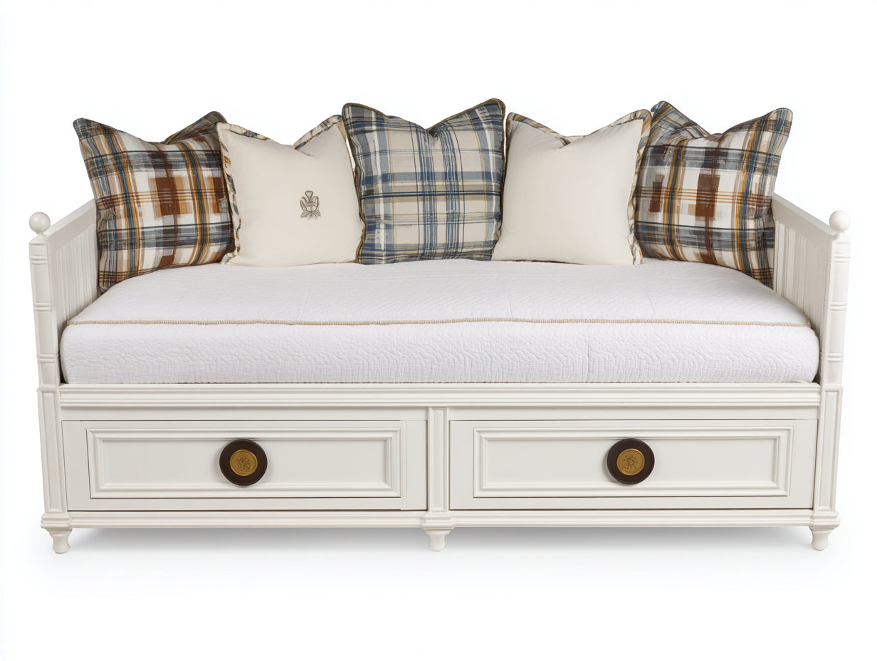 Canapé lit - Bois-panneaux de bois - 206 x 99 x 101 cm - Blanc cassé - Style classique avec rangement intégré