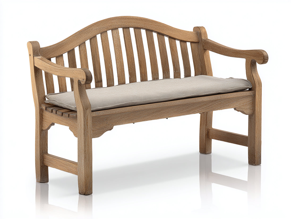 Banc de jardin - Bois massif-Tissu - 147 x 62 x 92 cm - Brun moyen-Beige - Style traditionnel à dossier arqué