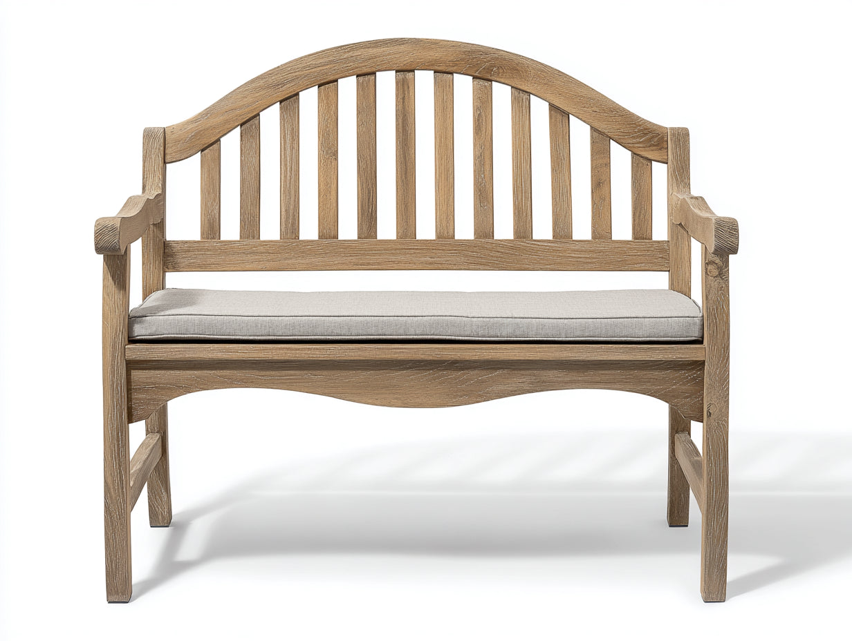 Banc de jardin - Bois massif-Tissu - 145 x 61 x 93 cm - Bois grisé-Beige clair - Style traditionnel à dossier arqué