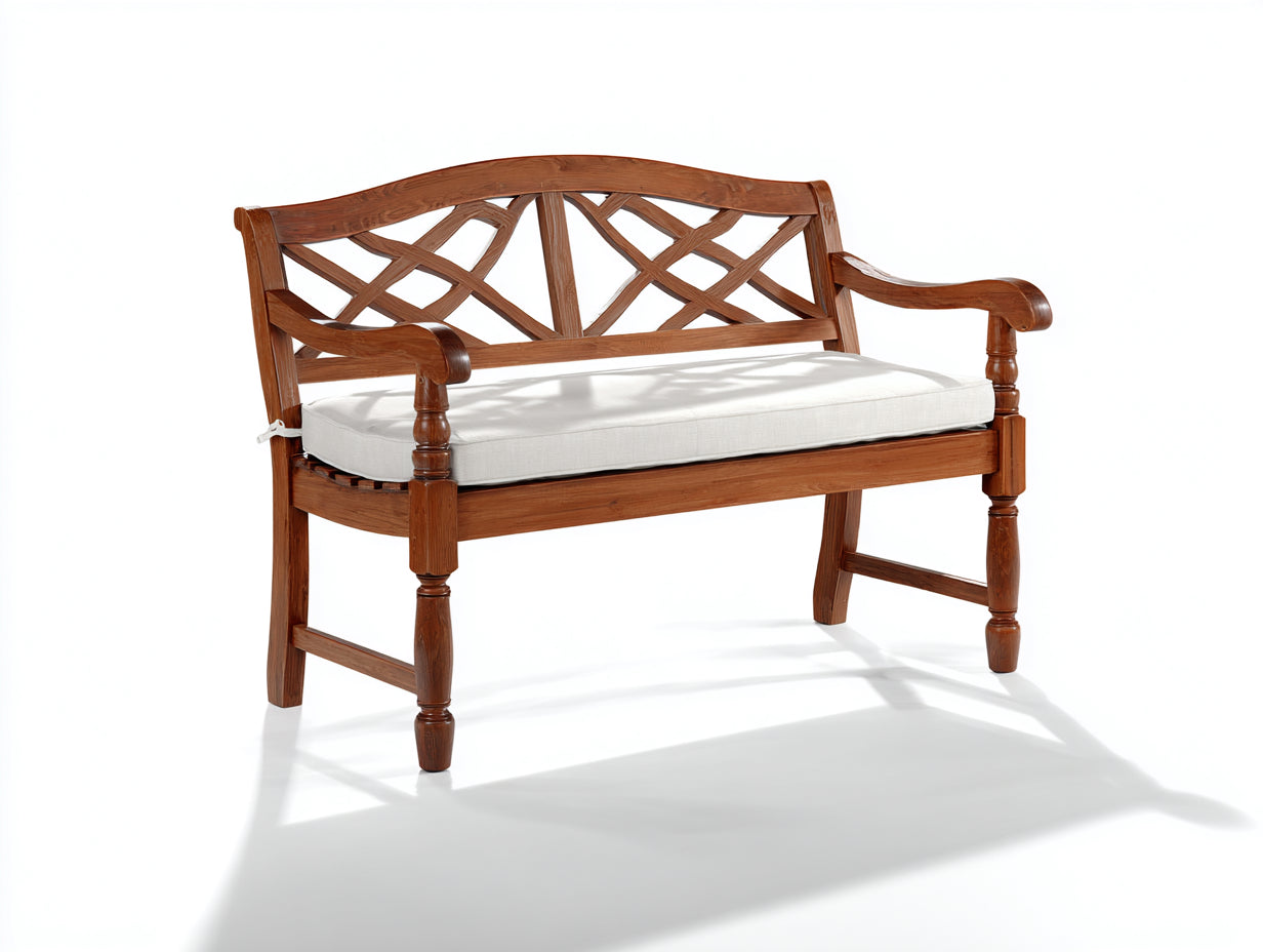 Banc de jardin - Bois massif-Tissu - 152 x 66 x 94 cm - Brun chaud-Blanc cassé - Classique