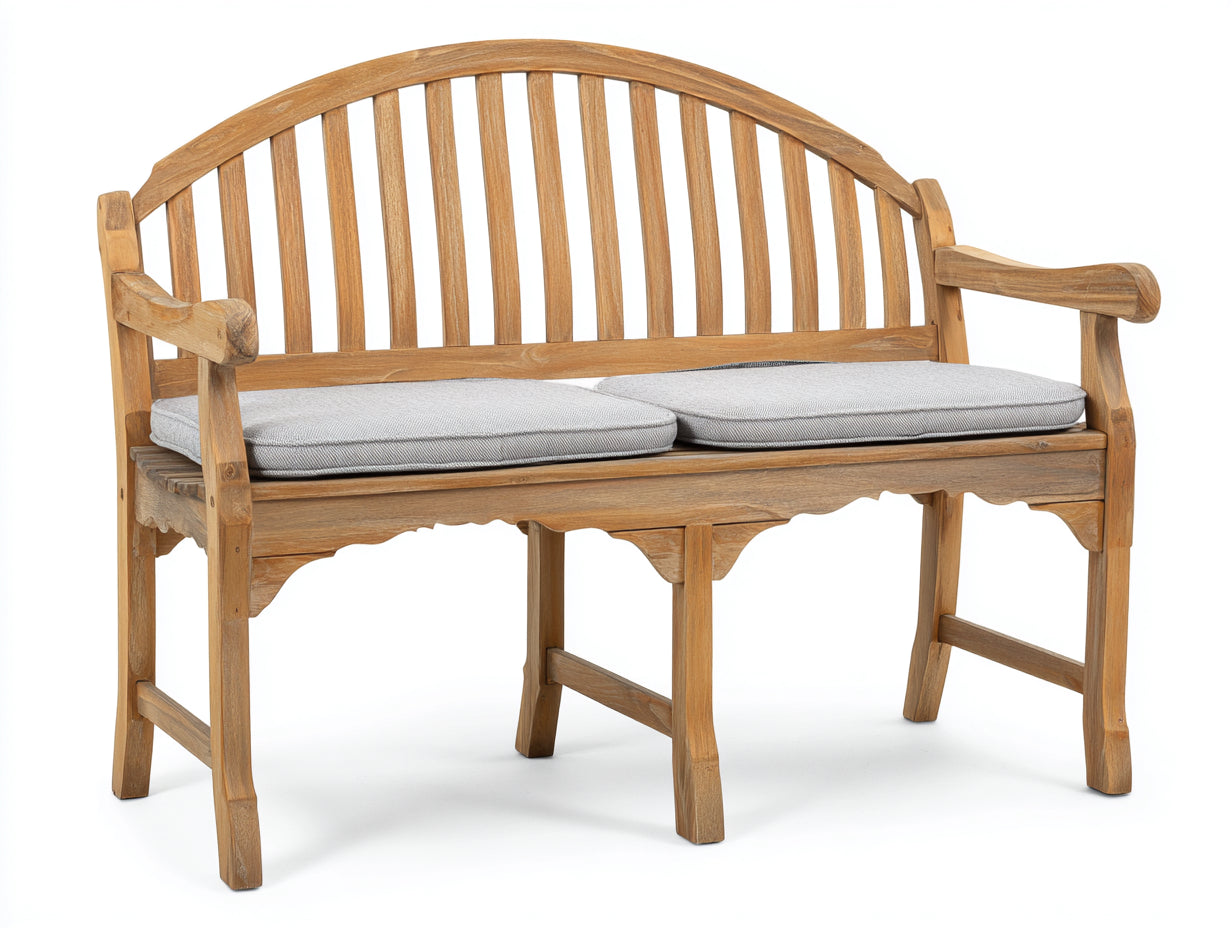 Banc de jardin - Bois massif-Tissu - 150 x 64 x 93 cm - Brun naturel-Gris clair - Style classique à dossier arqué