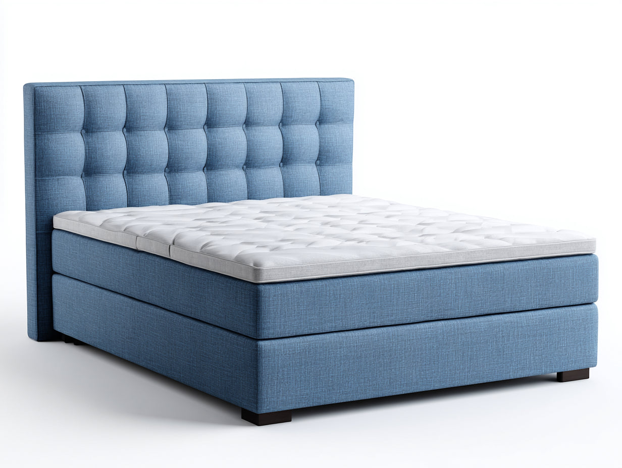Lit double - Tissu - 215 x 180 x 120 cm - Bleu - Design contemporain
