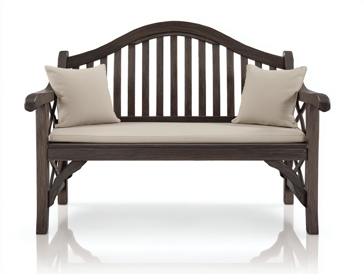 Banc de jardin - Bois massif-Tissu - 150 x 67 x 98 cm - Brun foncé-Beige - Classique