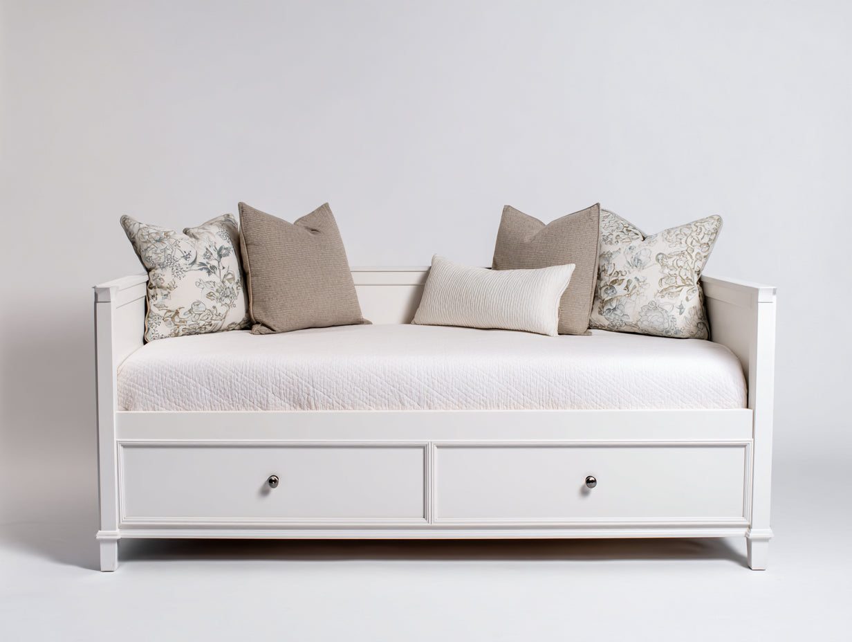 Canapé lit - Bois-panneaux de bois - 204 x 97 x 90 cm - Blanc - Style classique épuré avec rangement intégré