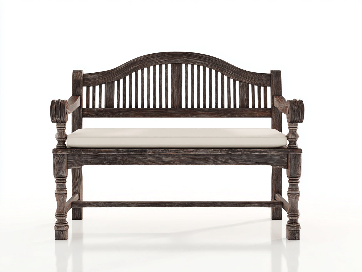 Banc de jardin - Bois massif-Tissu - 160 x 66 x 99 cm - Brun foncé-Crème - Traditionnel