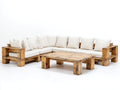 Canapé de jardin - Bois massif-Tissu - 320 x 245 x 80 cm - Blanc cassé-Bois naturel - Rustique